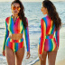 Fashion Rainbow Striped Split Swimsuit  NSLM30314