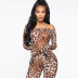 leopard print sexy long-sleeved one-shoulder jumpsuit set NSMX30345