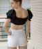Casual Wrapped Chest Puff Sleeve Short Top NSMX30356