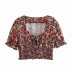 printing square neck chiffon shirt   NSLD30549