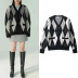 contrast color plaid sweater coat loose slim sweater NSLD30566