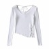 lace-up elastic irregular long-sleeved T-shirt  NSAC30598