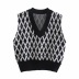 diamond plaid knit loose V-neck vest  NSAC30603