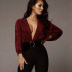 pleated plunging neck long-sleeved jumpsuit  NSFD30677