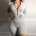 solid color tight-fitting long-sleeved zipper jumpsuit NSFD30693