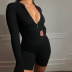 solid color tight-fitting long-sleeved zipper jumpsuit NSFD30693