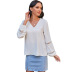 solid color V-neck puff sleeve casual T-shirt NSDF30806