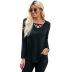 solid color v-neck interwoven hollow t-shirt  NSSI30836