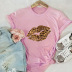 Leopard Print Lip Short Sleeve T-Shirt NSSN30848