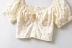 retro V-neck printed puff sleeve blouse  NSAC30881