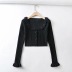 solid color ruffled-neck knitted cardigan NSHS31026
