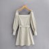 square neck puff sleeve waist bow tie long sleeve dress  NSAM31130