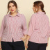 Plus Size Striped Long-Sleeved Lapel Pocket Shirt NSJR31233