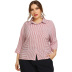 Plus Size Striped Long-Sleeved Lapel Pocket Shirt NSJR31233