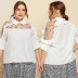 Plus Size Lapel Perspective Embroidered Stitching Shirt NSJR31234
