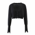 casual simple irregular frayed knit sweater   NSLD31265
