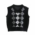knitted diamond lattice V-neck plaid short sweater NSAC31318