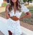 puff sleeve knotted shirt print cross lace ruffle skirt two-piece  NSHS31500