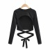 cross lace-up fake two long-sleeved T-shirt  NSAC31679