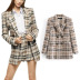 hit color plaid double-breasted mid-length blazer NSLD31763