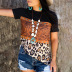 Leopard Print Hit Color Round Neck Pullover Top NSSI31767