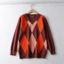 V-neck diamond lattice casual knitted sweater NSHS31873
