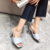  plaid pattern high-heeled square toe slippers NSHU31938