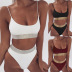 high waist solid color split bikini NSHL31980