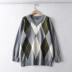 suéter a cuadros con cuello en V de moda urbana NSLD32008