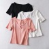 chest button solid color short-sleeved T-shirt  NSAC32330