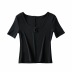 chest button solid color short-sleeved T-shirt  NSAC32330
