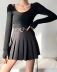 simple pure color high waist pleated skirt   NSAC32332