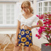 pleated Short Top Print Skirt Suit NSAL32427