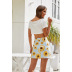 pleated Short Top Print Skirt Suit NSAL32427