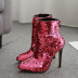 new plus size rose red sequined high-heeled boots  NSSO32511