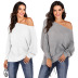 irregular bat-sleeve oblique shoulder loose woven sweater NSOY32628