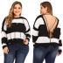 sexy backless black and white stripes woven pullover  NSOY32640