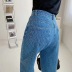 high waist knitted denim mopping pants  NSHS32666