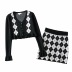 V-neck plaid sweater cardigan high waist skirt set NSAC32708