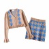 V-neck plaid sweater cardigan high waist skirt set NSAC32708