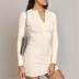 breasted sexy round neck long sleeve dress NSAC32740