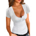 summer new short-sleeved loose U-neck button t-shirt  NSSI32847