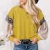leopard print contrast color lantern sleeve round neck knitted top  NSSI32852