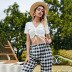 bow top black and white lattice trousers clothes set NSDF32970