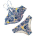 printed flounce hem lace-up split bikini  NSHL32993