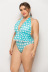 sling wave dot halter plus size one-piece swimsuit  NSLM33269