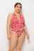 sling wave dot halter plus size one-piece swimsuit  NSLM33269