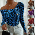 leopard print metal buckle long-sleeved top NSLZ33307