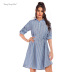 autumn plus size new lace-up waist blue striped casual dress  NSJR33414