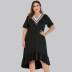 new plus size loose V-neck stretch mid-length black dress  NSJR33416
